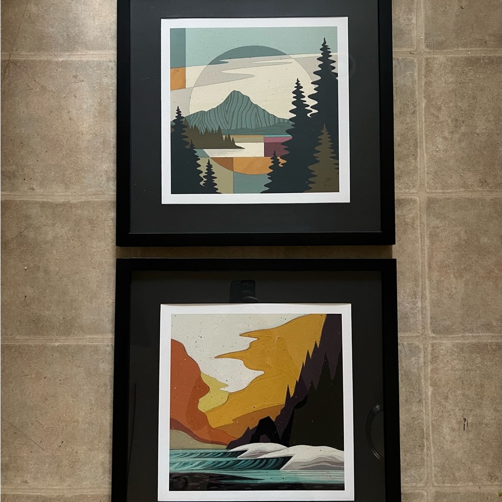 Set of two 17" x 17" Frame & Matter Abel Art Prints- Mountains & Ocean Scenes